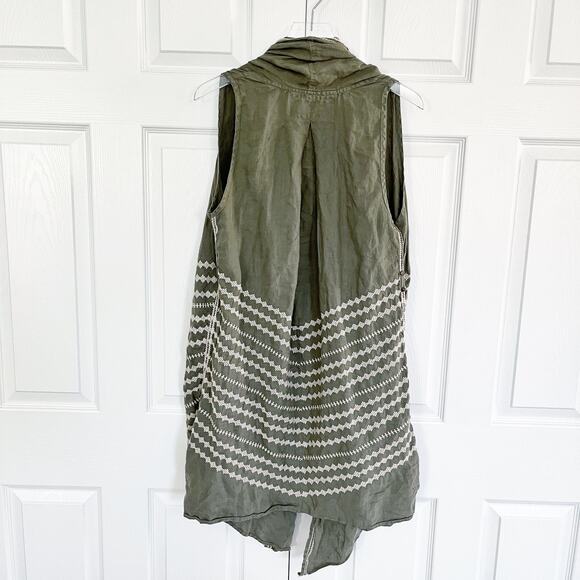 Johnny Was JWLA Petra Embroidered Olive Linen Duster Vest - Picture 8 of 9